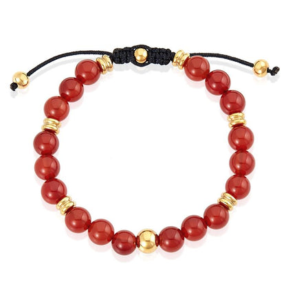 8mm Red Agate and Gold IP Stainless Steel Beads on Adjustable Cord Tie Bracelet