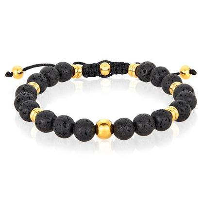 Crucible Los Angeles 8mm Lava and Gold IP Stainless Steel Beads on Adjustable Cord Tie Bracelet
