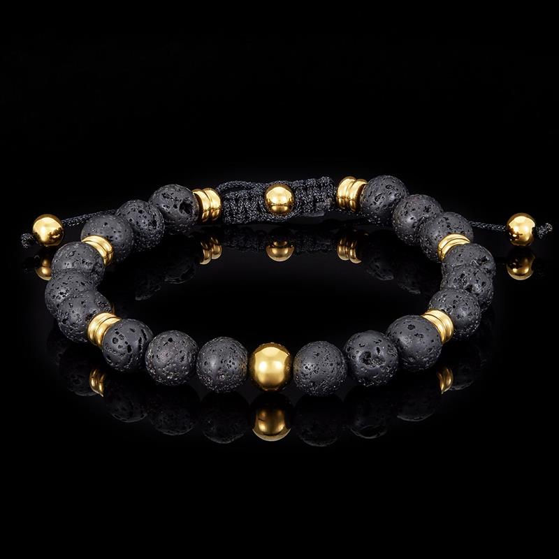Crucible Los Angeles 8mm Lava and Gold IP Stainless Steel Beads on Adjustable Cord Tie Bracelet