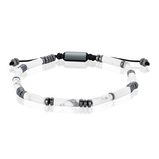 Hematite and Howlite Tube Stone Hematite Bead Adjustable Cord Tie Bracelet