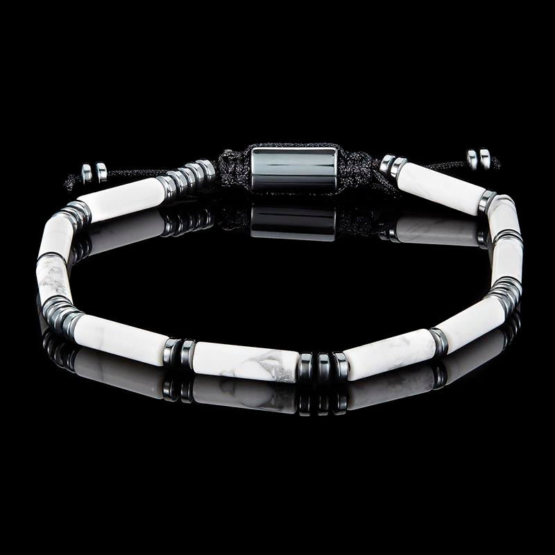 Hematite and Howlite Tube Stone Hematite Bead Adjustable Cord Tie Bracelet