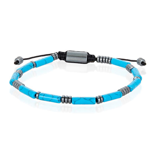 Hematite and Turqouise Tube Stone Hematite Bead Adjustable Cord Tie Bracelet