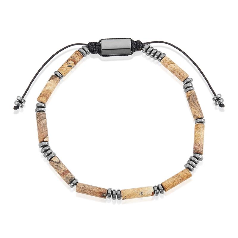 Hematite and Picture Jasper Tube Stone Hematite Bead Adjustable Cord Tie Bracelet