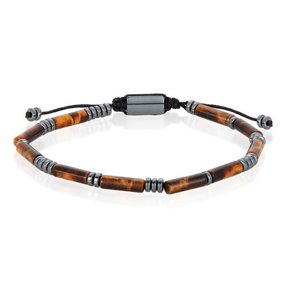 Hematite and Tiger Eye Tube Stone Hematite Bead Adjustable Cord Tie Bracelet