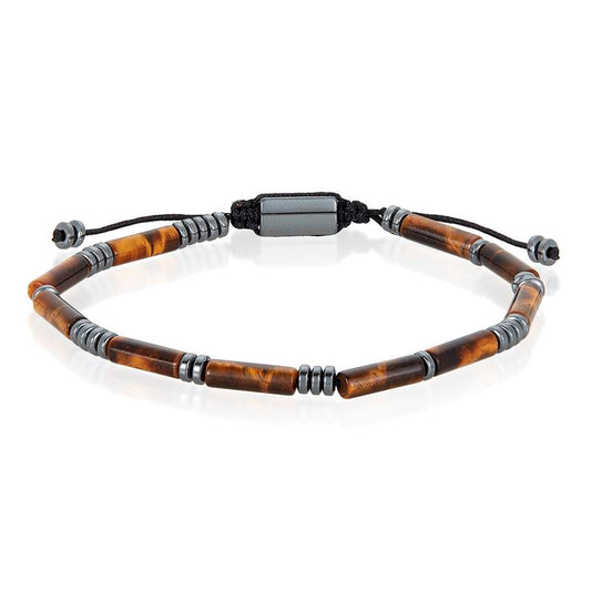 Hematite and Tiger Eye Tube Stone Hematite Bead Adjustable Cord Tie Bracelet