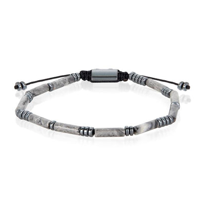 Crucible Los Angeles Hematite and Map Jasper Tube Stone Hematite Bead Adjustable Cord Tie Bracelet