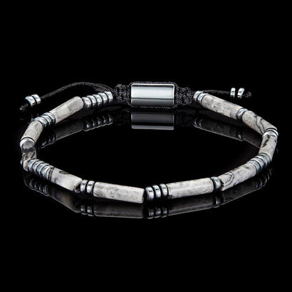Crucible Los Angeles Hematite and Map Jasper Tube Stone Hematite Bead Adjustable Cord Tie Bracelet