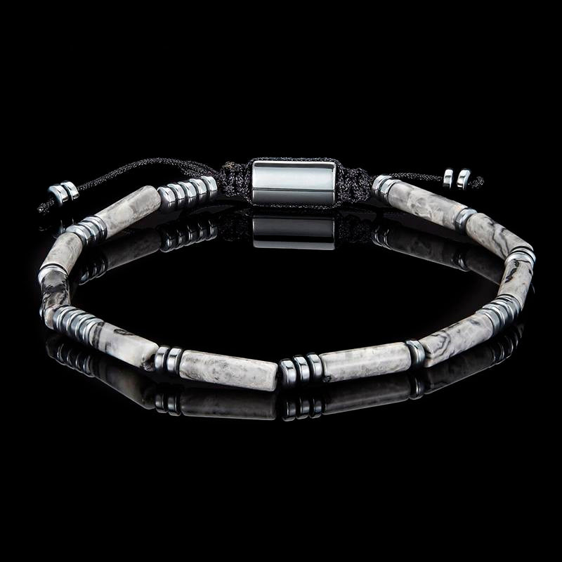 Hematite and Map Jasper Tube Stone Hematite Bead Adjustable Cord Tie Bracelet