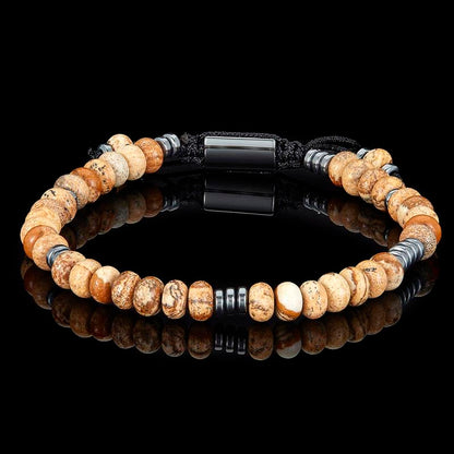 Crucible Los Angeles Picture Jasper Rondelle Beads with Hematite Disc Beads on Adjustable Cord Tie Bracelet