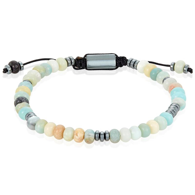 Crucible Los Angeles Amazonite Rondelle Beads with Hematite Disc Beads on Adjustable Cord Tie Bracelet