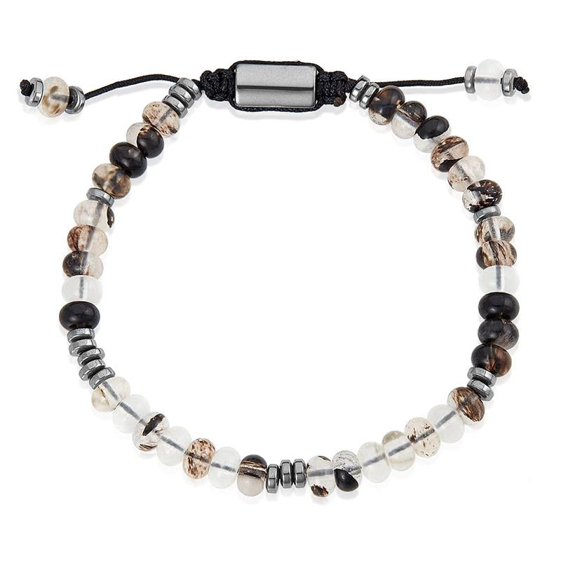 Crucible Los Angeles Black Watermelon Glass with Hematite Disc Beads on Adjustable Cord Tie Bracelet
