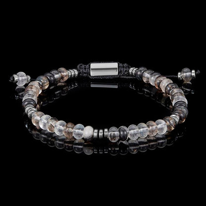 Crucible Los Angeles Black Watermelon Glass with Hematite Disc Beads on Adjustable Cord Tie Bracelet