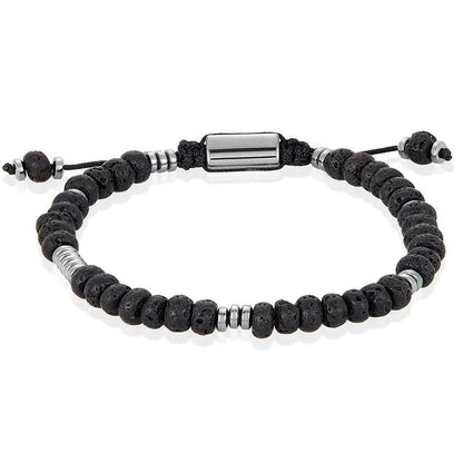 Crucible Los Angeles Lava Rondelle Beads with Hematite Disc Beads on Adjustable Cord Tie Bracelet