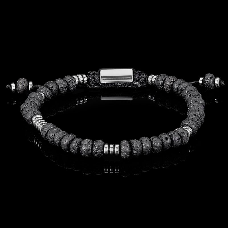 Lava Rondelle Beads with Hematite Disc Beads on Adjustable Cord Tie Bracelet