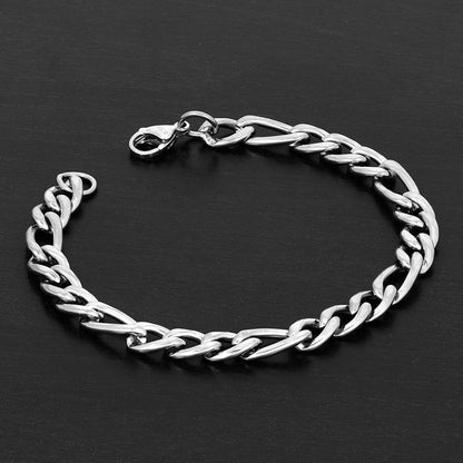 Crucible Los Angeles Polished Stainless Steel Figaro Chain 8mm Wide Bracelet