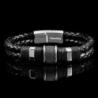 Crucible Los Angeles Black Leather with Black Nylon Cord and Stainless Steel Beads