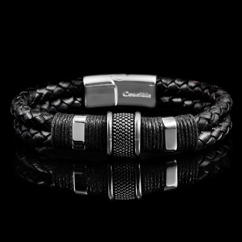 Crucible Los Angeles Black Leather with Black Nylon Cord and Stainless Steel Beads