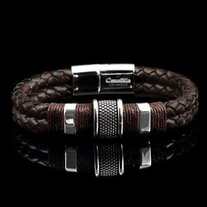 Crucible Los Angeles Brown Leather with Black Nylon Cord and Stainless Steel Beads