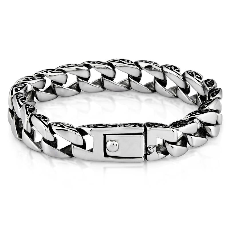 Crucible 12mm Antiqued Stainless Steel Curb Chain Bracelet