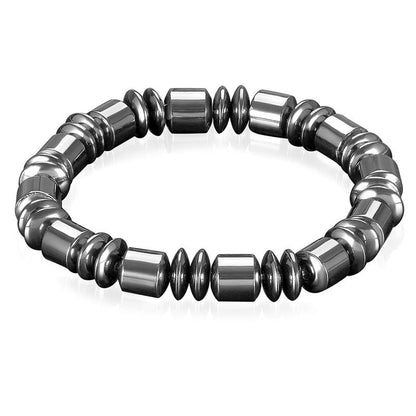 Crucible Los Angeles Polished Magnetic Hematite Beads and Discs Stretch Bracelet (8mm Wide)