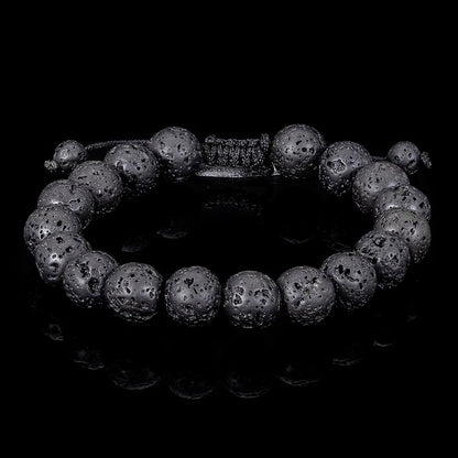 Crucible Los Angeles Black Lava 10mm Polished Natural Stone Bead Adjustable Bracelet