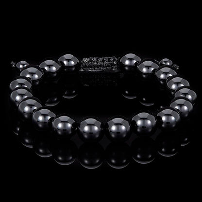 Crucible Los Angeles Black Onyx 10mm Polished Natural Stone Bead Adjustable Bracelet