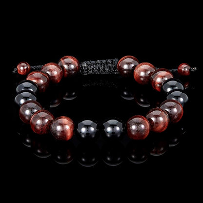 Crucible Los Angeles Red Tiger Eye and Black Onyx Polished Bead Adjustable Bracelet (10mm)
