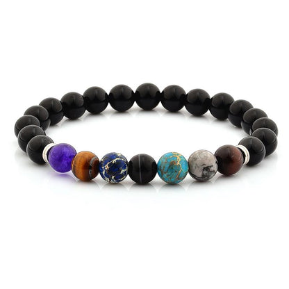 Crucible Los Angeles Polished Multi-Color Natural Stones Beaded Stretch Bracelet (8mm)