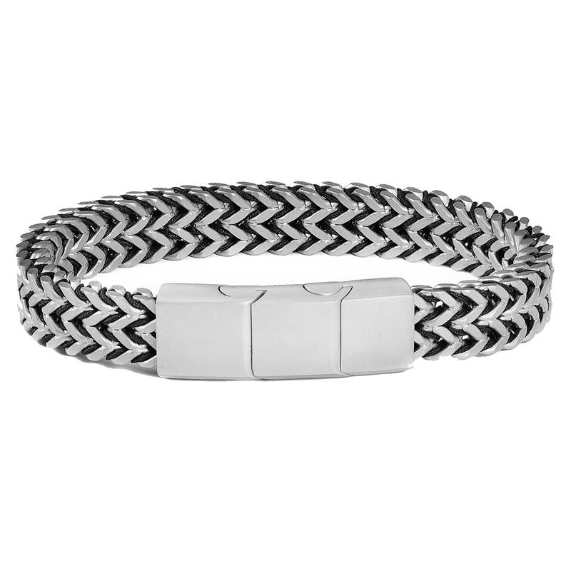Matte Finish Stainless Steel Double Row Franco Chain Bracelet with Black Nylon Cord