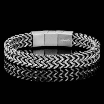 Matte Finish Stainless Steel Double Row Franco Chain Bracelet with Black Nylon Cord