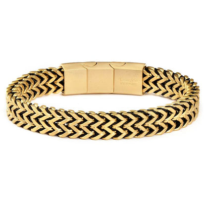 Crucible Los Angeles Gold Matte Finish Stainless Steel Double Row Franco Chain Bracelet