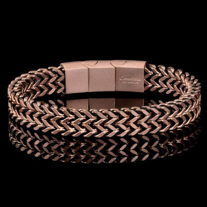 Crucible Los Angeles Rose Gold Matte Finish Stainless Steel Double Row Franco Chain Bracelet with Black Nylon Cord