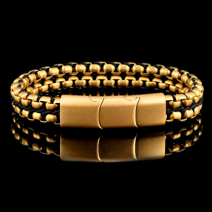 Crucible Los Angeles Gold Matte Finish Stainless Steel Double Row Box Chain Bracelet