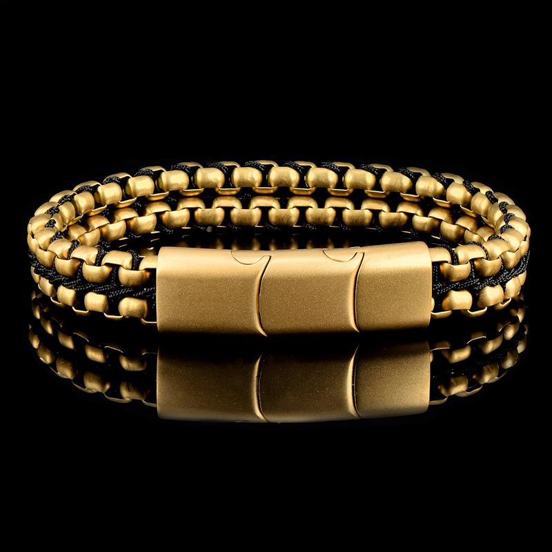 Crucible Los Angeles Gold Matte Finish Stainless Steel Double Row Box Chain Bracelet