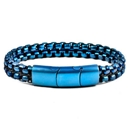 Crucible Los Angeles Blue Matte Finish Stainless Steel Double Row Box Chain Bracelet