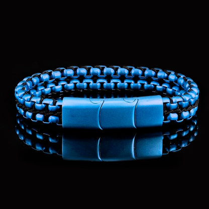 Crucible Los Angeles Blue Matte Finish Stainless Steel Double Row Box Chain Bracelet