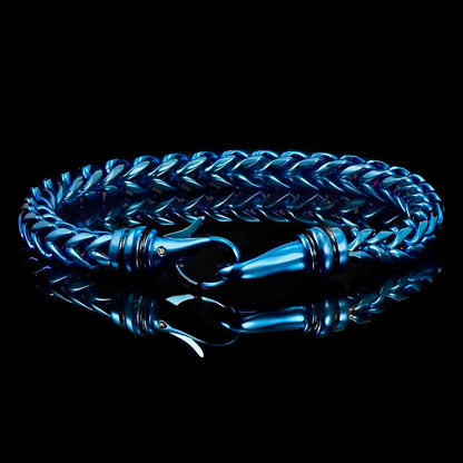 Blue Polished 6mm Stainless Steel Franco Chain Bracelet - 8"