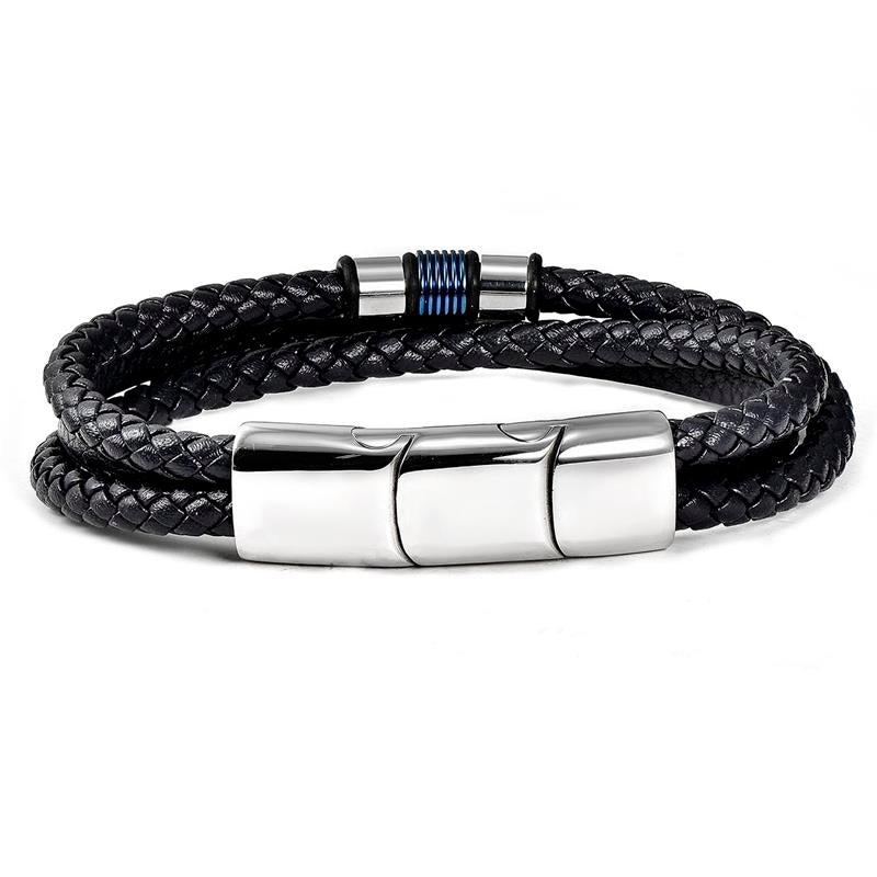 Triple Row Blue Leather Bracelet