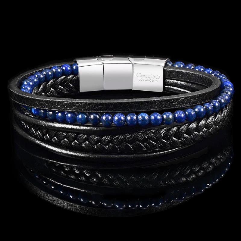 Crucible Los Angeles Black Leather with Lapis Lazuli Bracelet