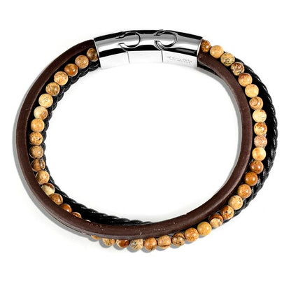 Crucible Los Angeles Black/Brown Leather with Picture Jasper Bracelet