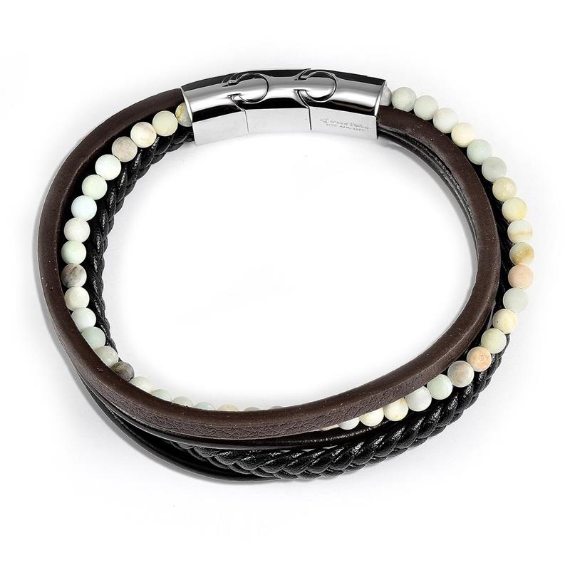 Black/Brown Leather with Matte Amazonite Bracelet