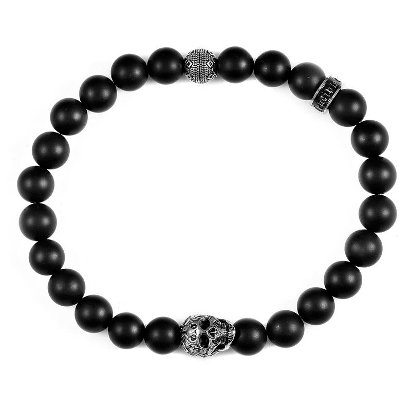 Single Skull Stretch Bracelet with 8mm Matte Black Onyx Beads
