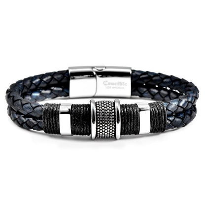 Crucible Los Angeles Dark Navy Blue Leather with Black Nylon Cord and Stainless Steel Beads
