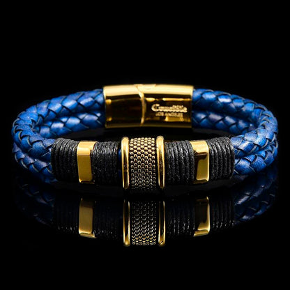 Crucible Los Angeles Navy Blue Leather and Gold IP Stainless Steel Beads