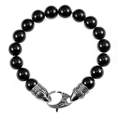 Crucible Los Angeles 10mm Polished Black Onyx Bead Bracelet with Stainless Steel Antiqued Lobster Clasp