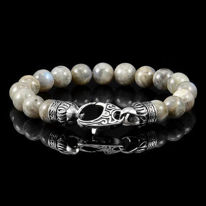 10mm Labradorite Bead Bracelet with Stainless Steel Antiqued Lobster Clasp