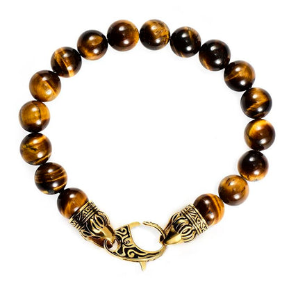 Crucible Los Angeles 10mm Tiger Eye Bead Bracelet with Gold IP Stainless Steel Antiqued Lobster Clasp