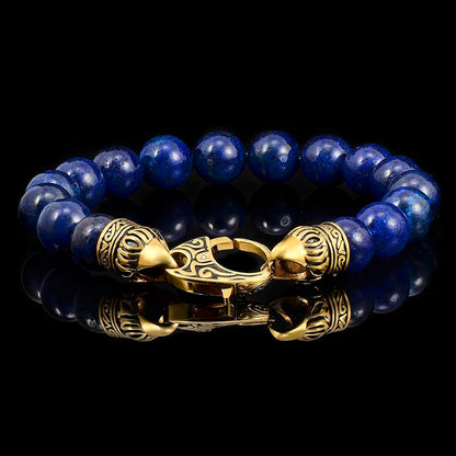 Crucible Los Angeles 10mm Lapis Lazuli Bead Bracelet with Gold IP Stainless Steel Antiqued Lobster Clasp
