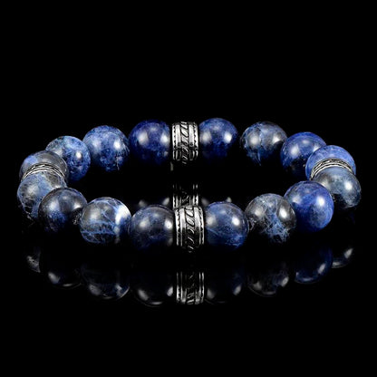 Crucible Los Angeles 12mm Sodalite Bead Stretch Bracelet with Stainless Steel Tribal Accent Beads