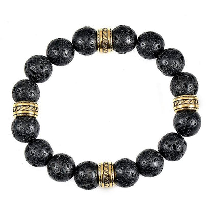 Crucible Los Angeles 12mm Lava Bead Stretch Bracelet with Gold IP Stainless Steel Tribal Accent Beads
